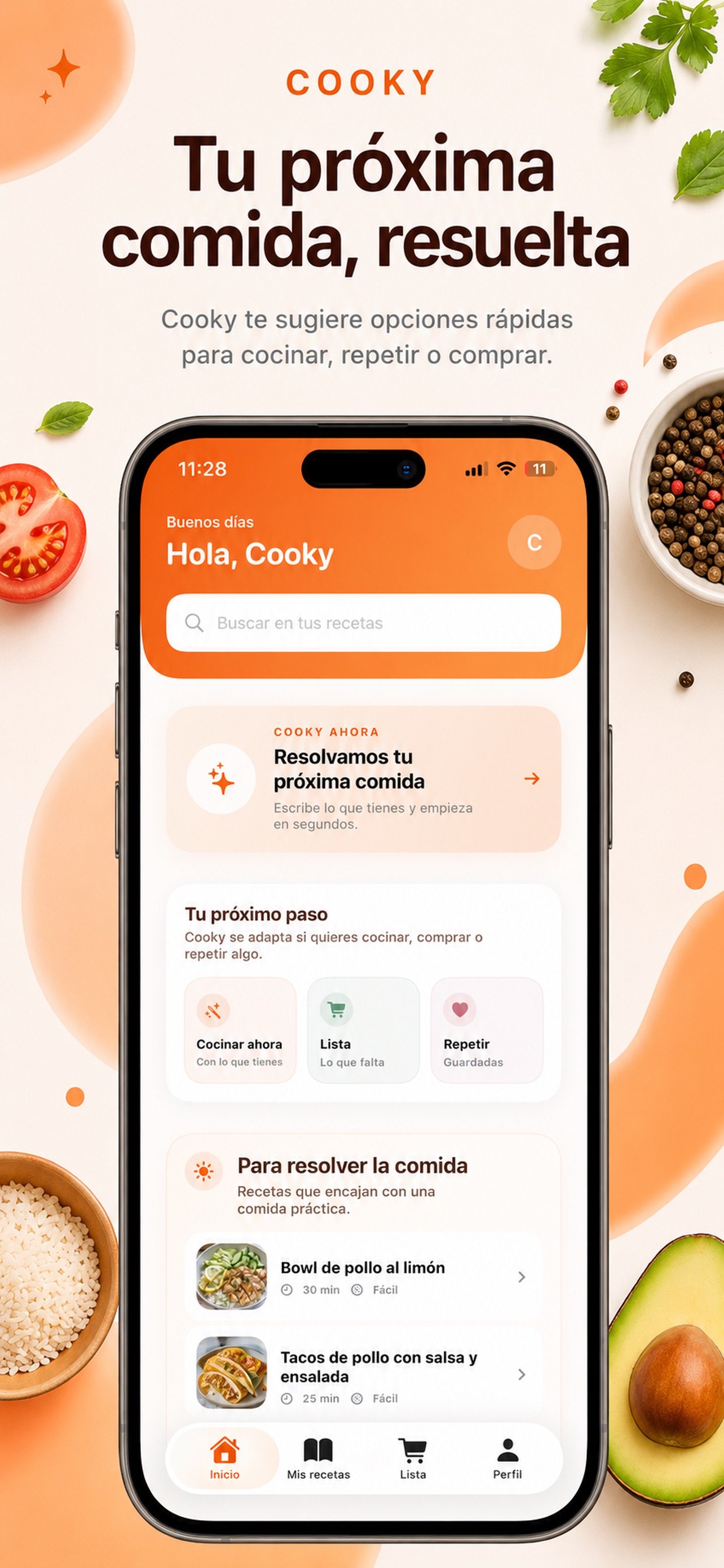 Pantalla principal de la aplicación Cooky